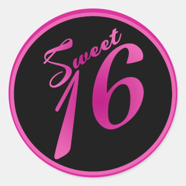 20 - 1.5"  Favour Stickers Sweet 16 Pink Black Par (Front)