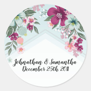 20 - 1.5" Favour Stickers Tropical Flower on Blue