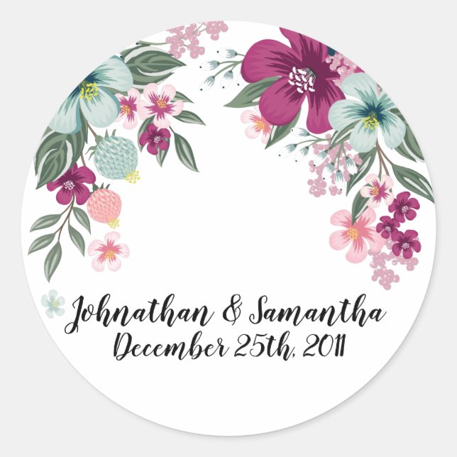 20 - 1.5" Favour Stickers Tropical Flowers on Whit (Front)