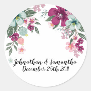 20 - 1.5" Favour Stickers Tropical Flowers on Whit