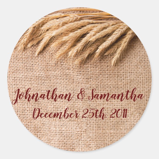 20 - 1.5"  Favour Stickers Wheat on Burlap Sack Co (Front)