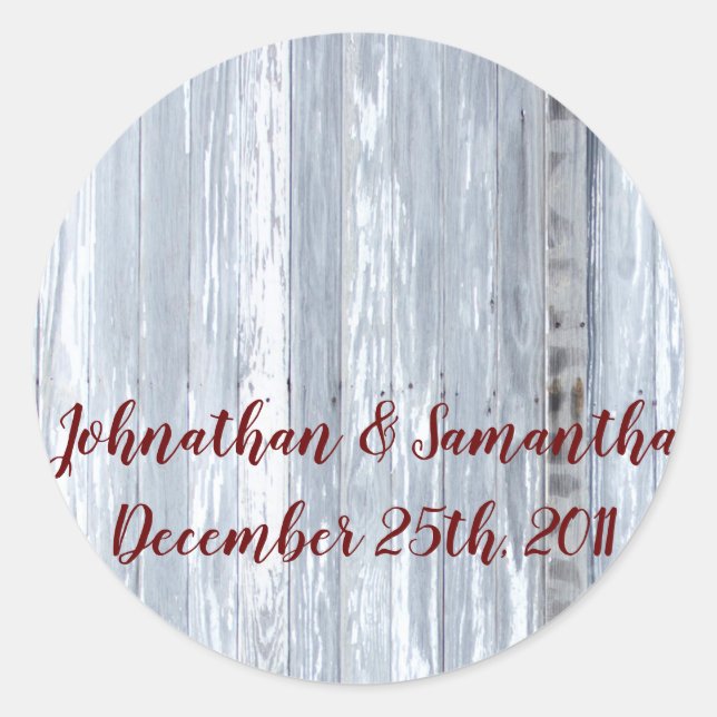 20 - 1.5"  Favour Stickers White Wash Wood Barn Do (Front)