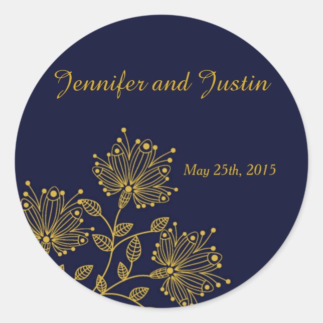 20 - 1.5 Inch Envelope Seal Navy and Yellow Floral (Front)