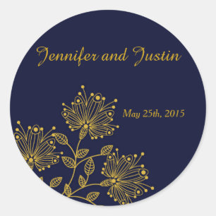 20 - 1.5 Inch Envelope Seal Navy and Yellow Floral