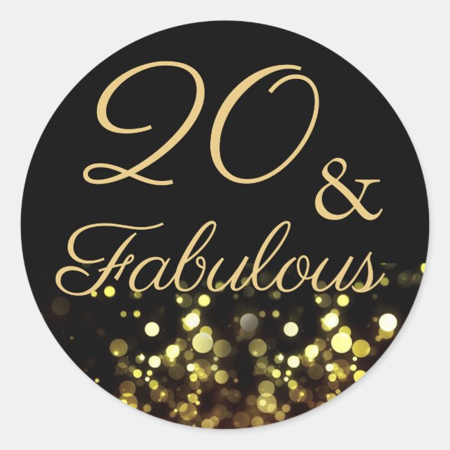 20 and Fabulous Black and Gold Birthday Sticker (Front)