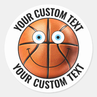 20 Basketball Personalised Text Custom Happy Face Classic Round Sticker