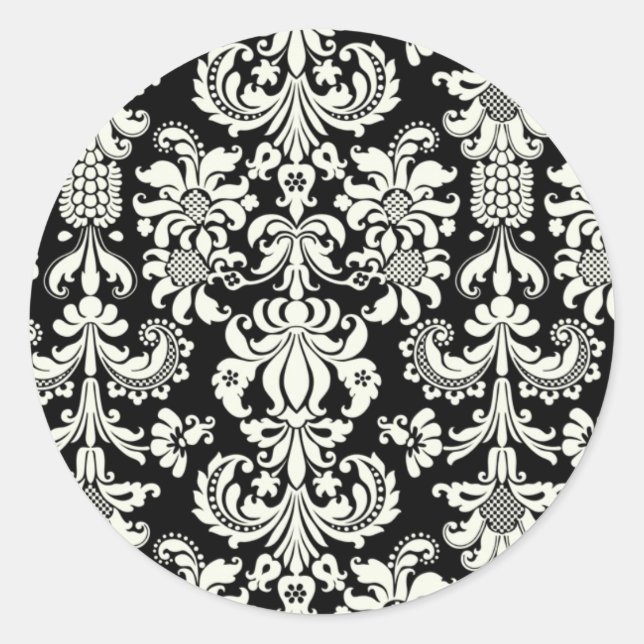 20 Black/White Damask Wedding Envelope Seal (Front)