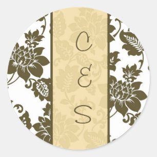 20 Brown/Creme Floral Damask Wedding Stickers