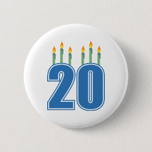 20 Candles (Blue / Green) 6 Cm Round Badge
