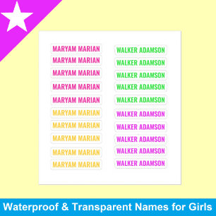 20 Colourful Tags, Girly Transparent Name Stickers