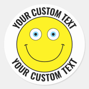 20 Custom Personalised Happy Face YELLOW Blue Eyes Classic Round Sticker