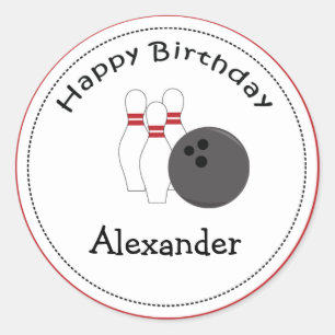 20 Customisable Cupcake Toppers Bowling Party Classic Round Sticker
