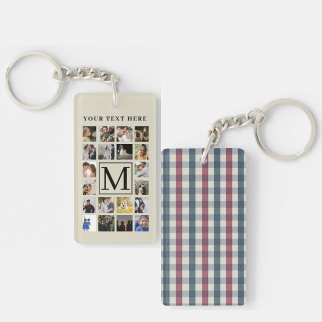 20 Family photo collage Biege And Green Plaid  Key Ring (Creator Uploaded)