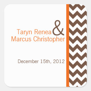 20 Favour Stickers Brown Orange Chevron Name