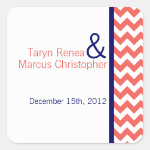 20 Favour Stickers Coral Navy Blue Chevron Name
