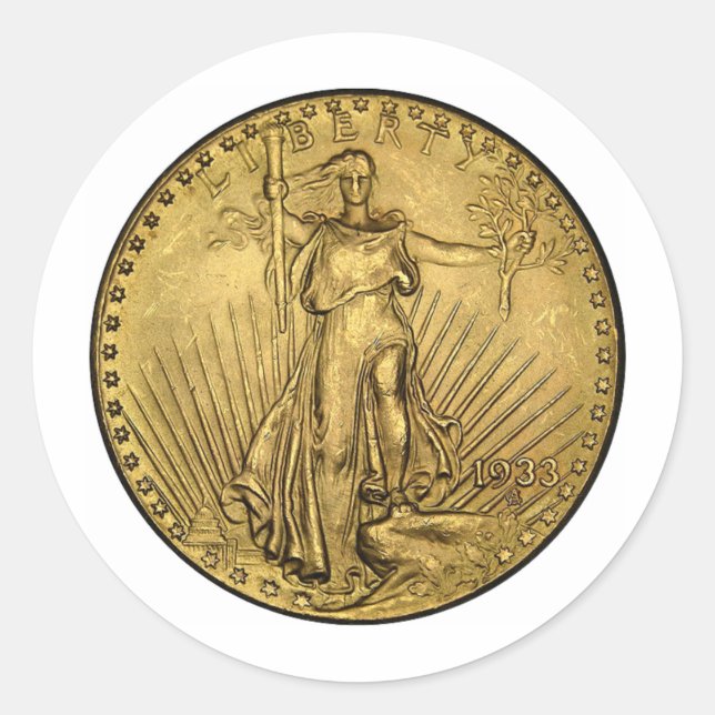 $20 GOLD PIECE CLASSIC ROUND STICKER (Front)
