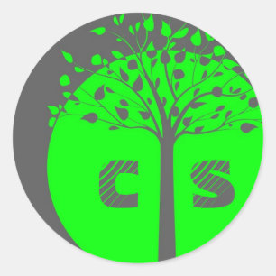 20 Grey/Neon Green Tree Wedding Favour Stickers