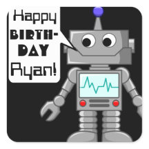 20 Happy Birthday Personalised Robot Stickers