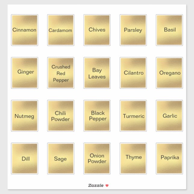 20 kitchen herbs and spices, black&gold metallic  (Sheet)