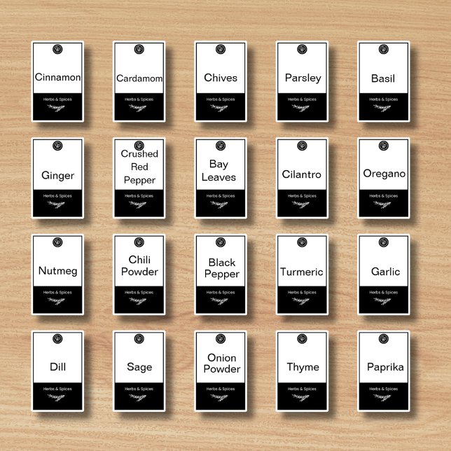 20 kitchen herbs and spices, black & white trendy (Creator Uploaded)