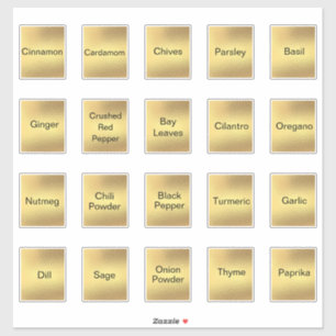 20 kitchen herbs and spices, gold metallic