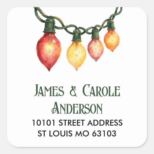 20 Matching Christmas Lights Return Address Square Sticker (Front)