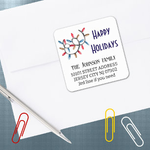 20 Modern Happy Holidays, Return Address Square Sticker