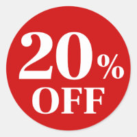 20% OFF Red Background Classic Round Sticker