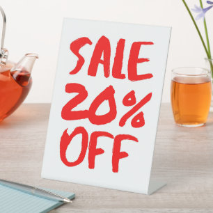 20% Off Retail Sale Sign, Tabletop Signage, Small Pedestal Sign