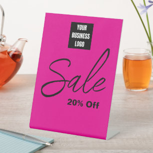 20% Off Sale Sign with Business Logo, Pink
