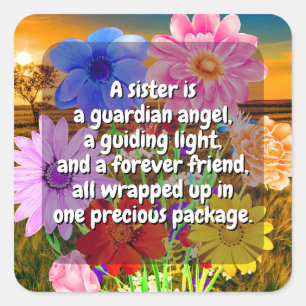 (20 pcs) Elegant Flowers & Sister Quote   Special  Square Sticker