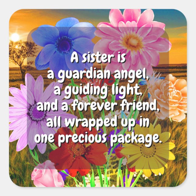 (20 pcs) Elegant Flowers & Sister Quote | Special  Square Sticker (Front)
