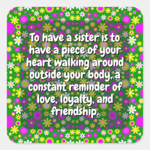 (20 pcs) Special Sister Quotes   Elegant Floral Square Sticker