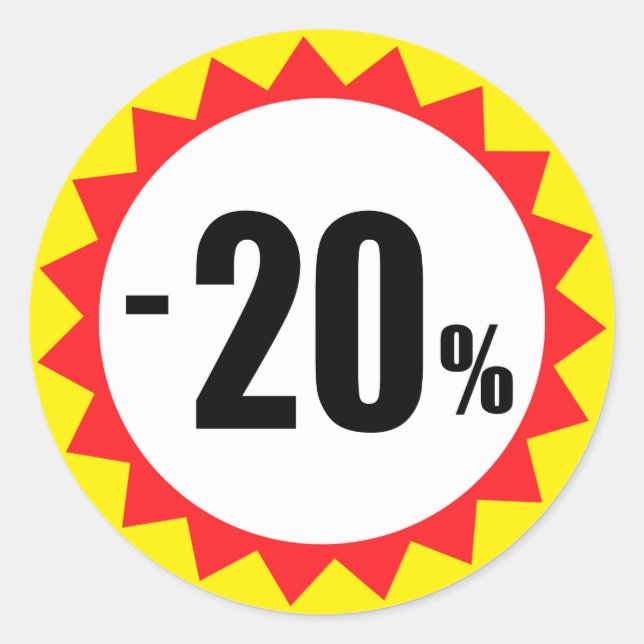 20 percent sale discount stickers red white yellow (Front)