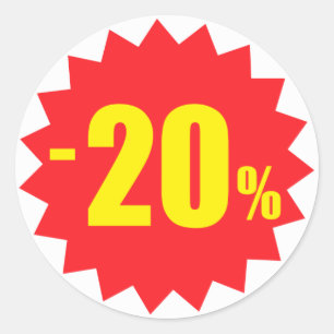 20 percent sale discount stickers, white and red classic round sticker