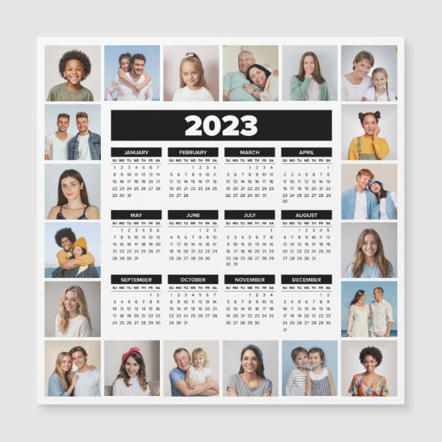 20 Photo Collage 2023 US Calendar Magnetic Card (Front)