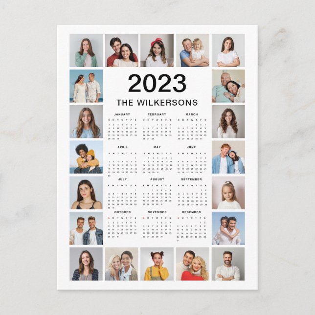 20 Photo Collage 2023 Year Calendar Add Your Name Postcard (Front)