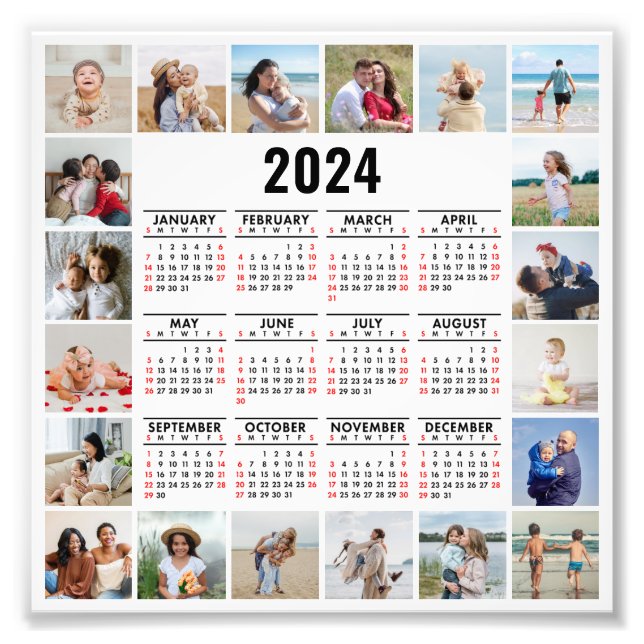 20 Photo Collage 2024 Year At A Glance Calendar (Front)