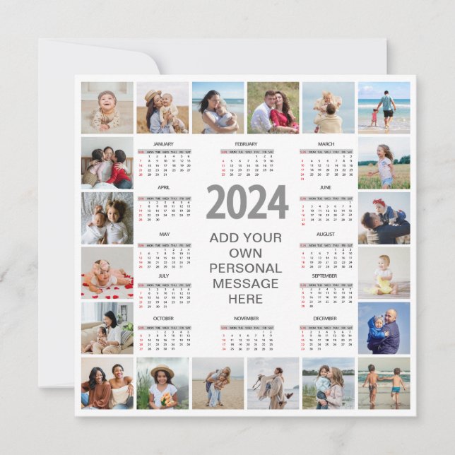 20 Photo Collage 2024 Year At A Glance Calendar Card (Front)
