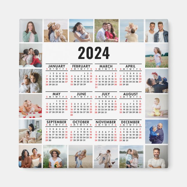20 Photo Collage 2024 Year At A Glance Calendar Magnet (Front)