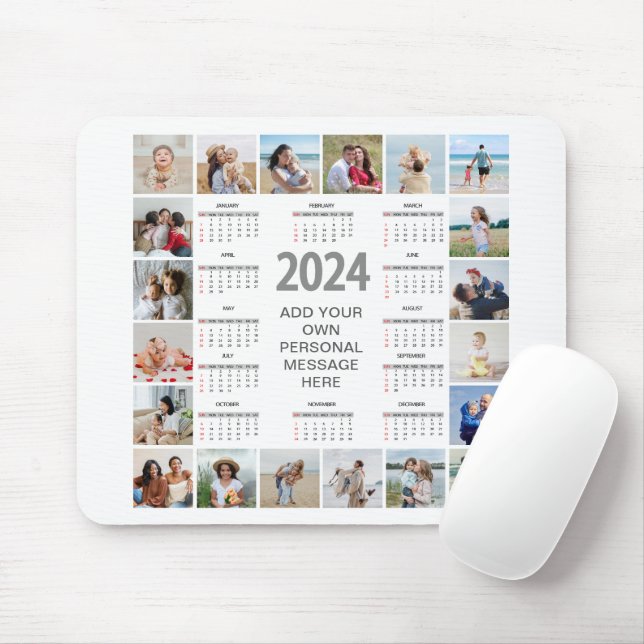 20 Photo Collage 2024 Year At A Glance Calendar Mouse Mat (With Mouse)