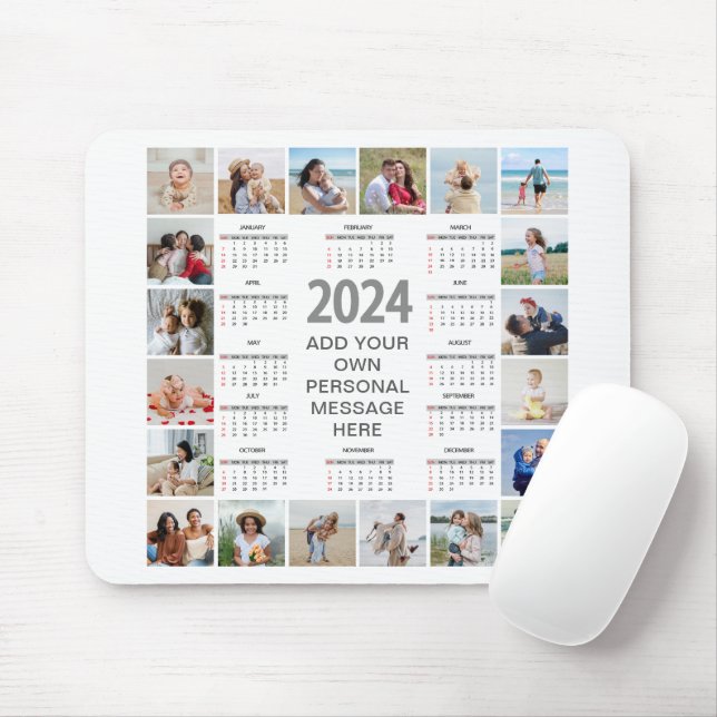 20 Photo Collage 2024 Year At A Glance Calendar Mouse Mat (With Mouse)