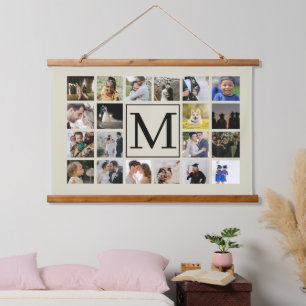 20 photo collage Black and Biege Family  Hanging Tapestry
