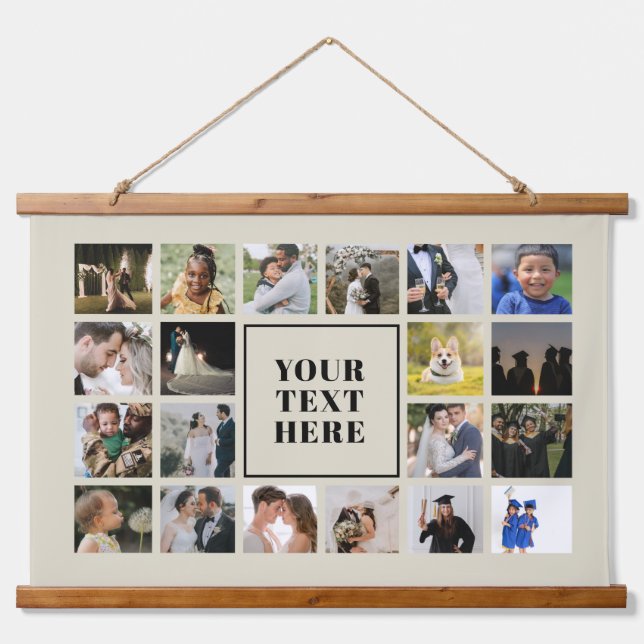 20 photo collage Black and Biege Family Hanging Tapestry (Front)