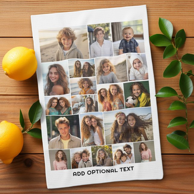 20 Photo Collage - Custom Text - Black and White Tea Towel (Custom Kitchen Towel with Photo Collage)