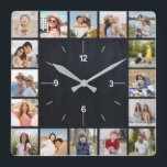 20 Photo Collage Faux Black Chalkboard Square Wall Clock<br><div class="desc">Create your own Faux Black Chalkboard, Photo Collage Wall Clock for Christmas, Birthdays, Weddings, Anniversaries, Graduations, Father's Day, Mother's Day or any other Special Occasion. Add your favourite photos of friends, family, vacations, hobbies and pets and you'll have a stunning, one-of-a-kind photo collage, perfect for home decoration, gift giving or...</div>