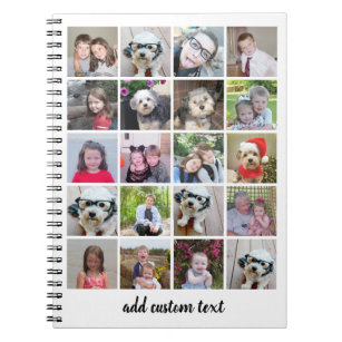 20 Photo Collage - Grid with Script Text - white Notebook