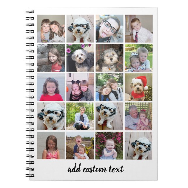 20 Photo Collage - Grid with Script Text - white Notebook (Front)