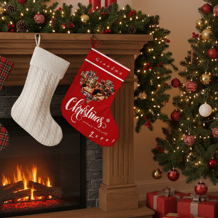 20 Photo Collage Heart, Grandma, Grandpa, Mom, Dad Large Christmas Stocking