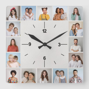 20 Photo Collage Metallic White Foil Square Wall Clock